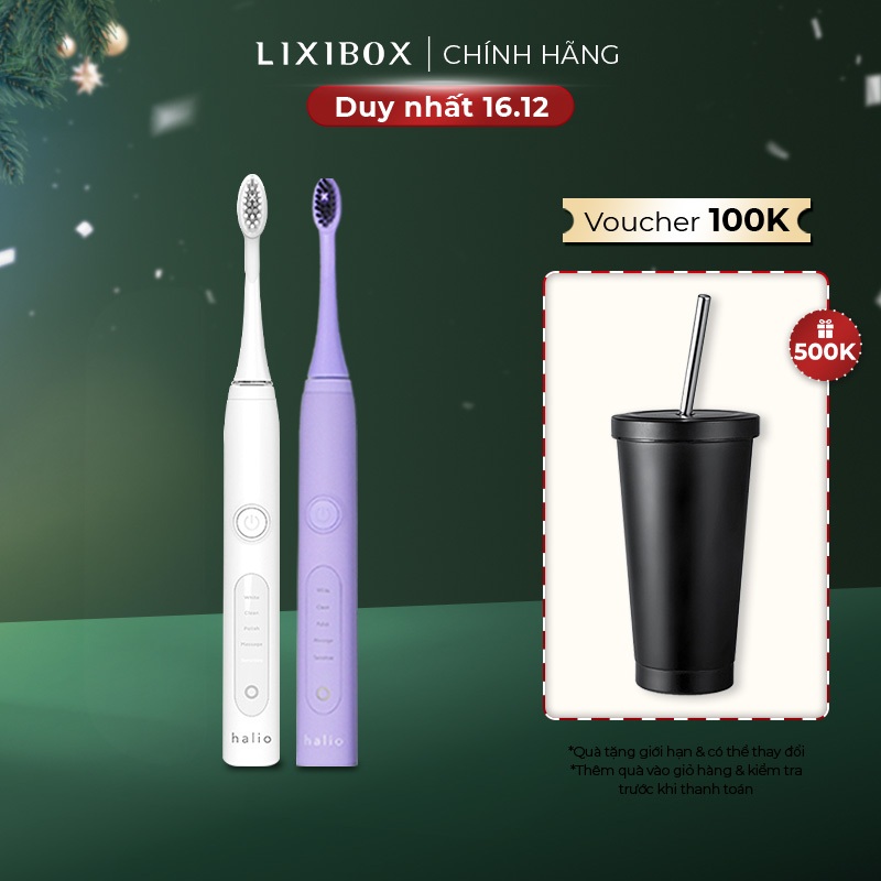 [Mã COSLIXI giảm 250k đơn 999k] Combo 2 Bàn Chải Điện Halio Sonic Whitening Electric Toothbrush PRO - White & Periwinkle