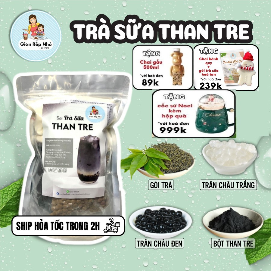 Set nguyên liệu trà sữa tự pha Than Tre/ Dâu/ Dưa Lưới ngon mới lạ (25-30 ly) - Gian Bếp Nhỏ Orino