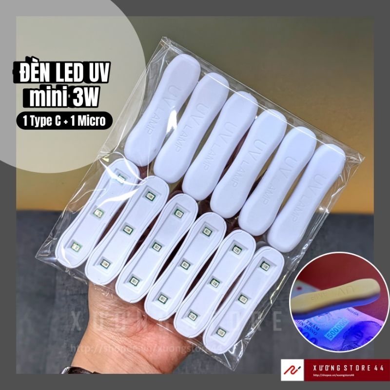 Đèn LED UV mini 3W chân cắm Type C + Micro làm khô gel sơn móng tay, dán kính cường lực