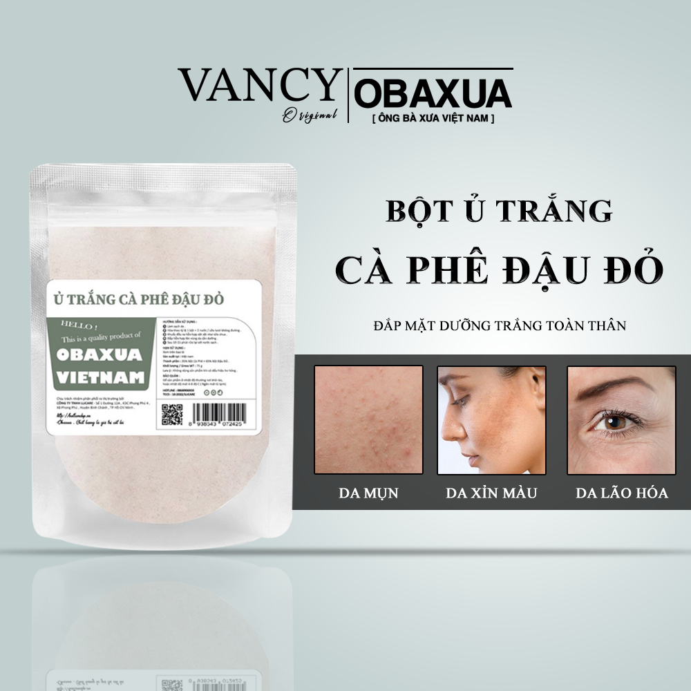 Bột Đậu Đỏ Cà Phê OBAXUA, Bột Ủ Trắng, Giảm Thâm Cho Mặt Và Body 100% Organic Túi 75g, Vancy