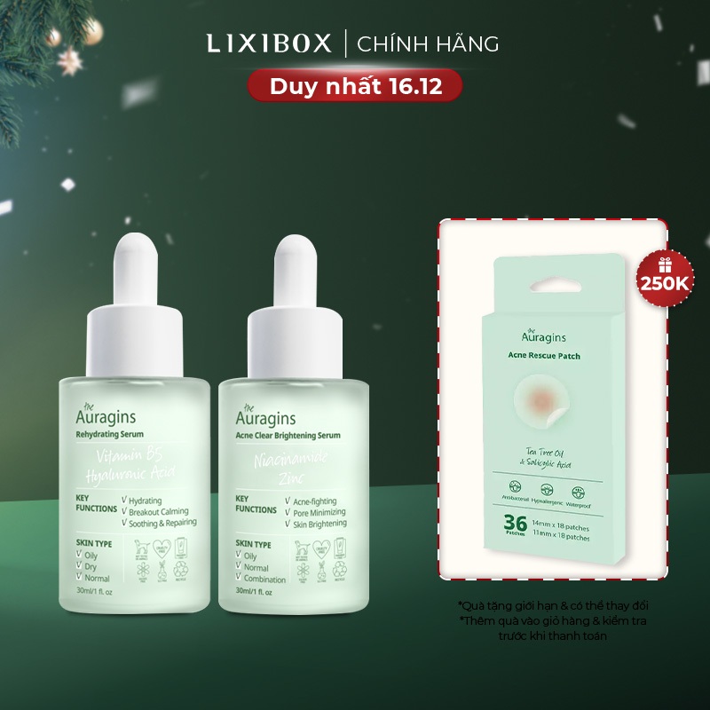 Combo Tinh chất cấp ẩm The Auragins Vitamin B5 và Serum Niacinamide