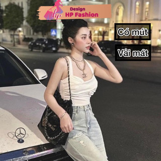 Áo croptop xoắn ngực 2 dây chéo có mút HP FASHIONTREND áo kiểu nữ thun co giãn màu đen trắng tôn dáng xinh xắn G631