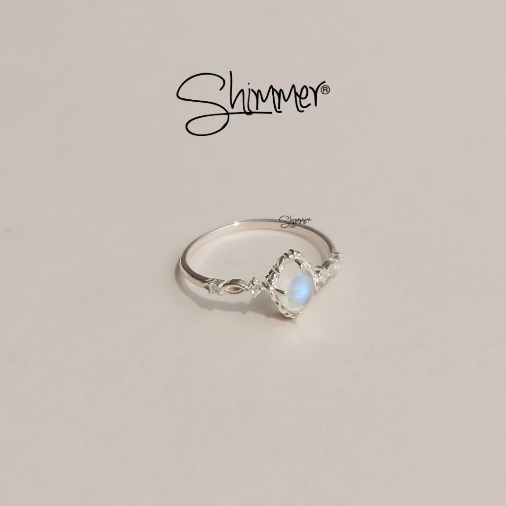 Nhẫn Nữ Bạc 925 Cao Cấp SHIMMER SILVER Đá Mặt Trăng Thiên Nhiên ROYAL MOONSTONE Phong Thủy May Mắn