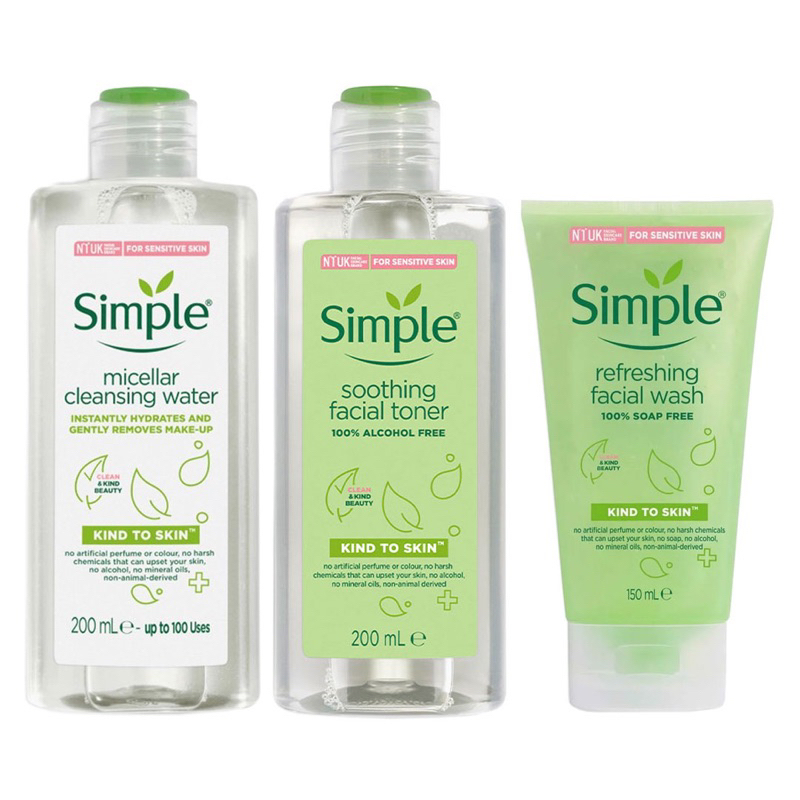 Combo Simple Làm Sạch & Cân Bằng Dịu Nhẹ Da Nhạy Cảm 3 Món