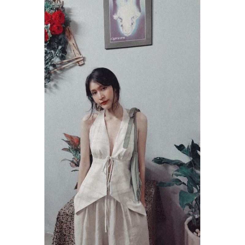 áo yếm linen cột dây hở lưng ( có may theo số đo)