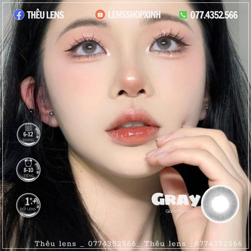 ( 𝙷𝚊̀𝚗𝚐 𝙲𝚘́ 𝙲𝚊̣̂𝚗) 💦 Kính áp tròng lens xám tây không viền size vừa - Hạn sử dụng 12 tháng
