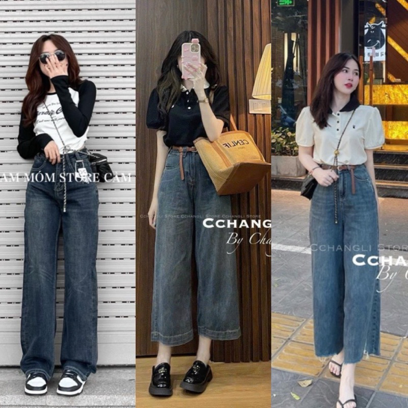 Quần suông denim ống rộng, cập nhật mẫu mới 2023