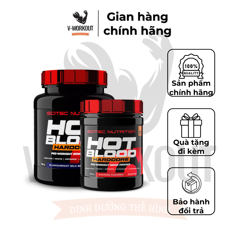 Pre-Workout | HOT BLOOD HARDCORE SCITEC| Hỗ trợ tập luyện, tăng sức mạnh, sức bền, sự tập trung, tập không kiệt sức.