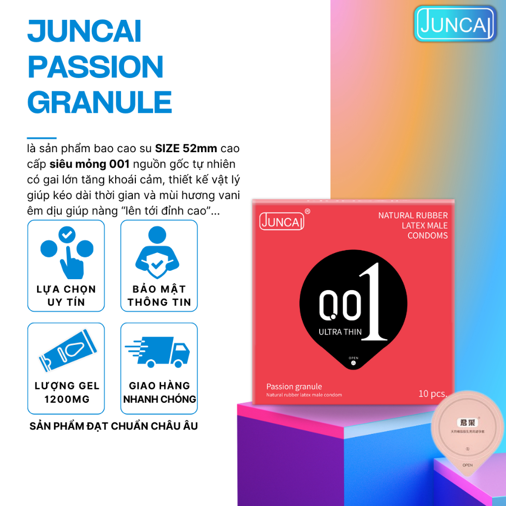 Bao cao su siêu mỏng juncai 001 cao cấp kéo dài gân gai nhiều gel công