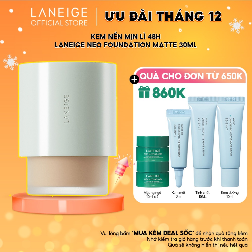 [NHẬP COSLAN3 -100K] Kem Nền Dưỡng Ẩm Che Khuyết Điểm 48h Laneige Neo Foundation Matte 30ml