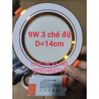 Đèn led âm trần 9W đế nhôm viền vàng 3 chế độ sáng