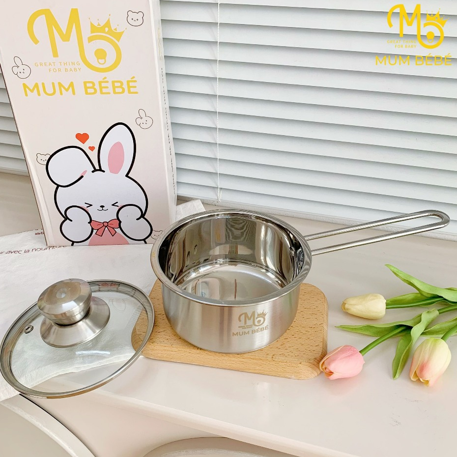 Nồi nấu cháo ăn dặm cho bé Mumbebe size 14cm chất liệu Inox 304