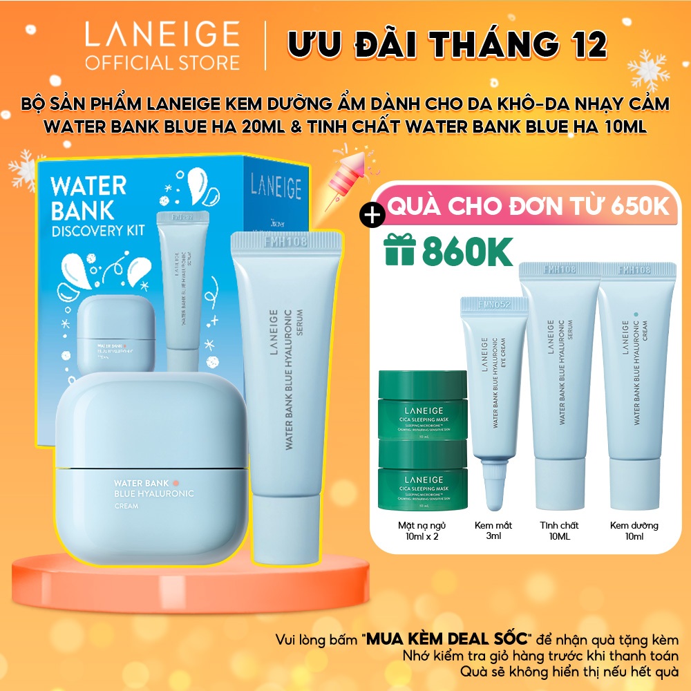 Bộ sản phẩm Laneige Kem Dưỡng Ẩm Dành Cho Da Khô-Da Nhạy Cảm Water Bank Blue HA 20ml & Tinh chất Water Bank Blue HA 10ml