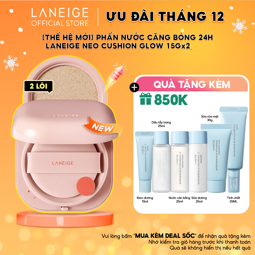 [NHẬP LNG12 - GIẢM 15% ĐƠN TỪ 900K] LANEIGE Phấn Nước Che Khuyết Điểm 50H Neo Cushion Glow 15G Dưỡng Ẩm Gấp 5 + Kèm LõI