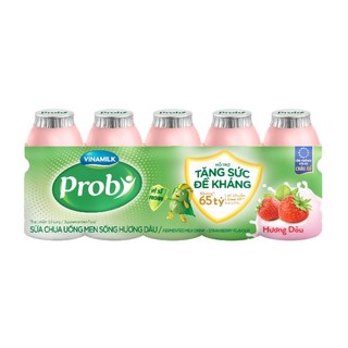SỮA CHUA UỐNG PROBI HƯƠNG DÂU - LỐC 5 CHAI X 65ML