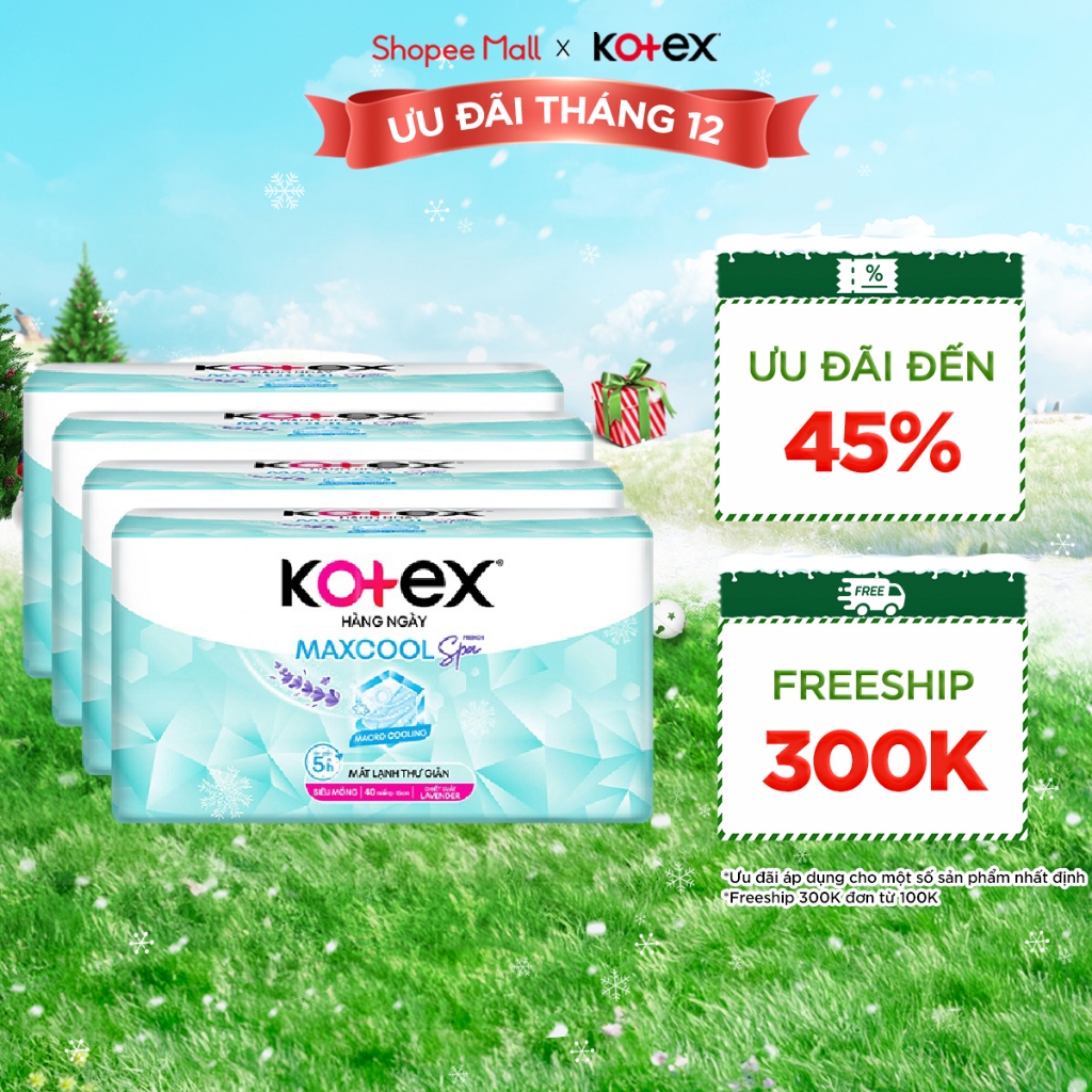 Combo 4 gói băng vệ sinh Kotex Hằng ngày Maxcool French Spa không cánh 15cm (40M/gói)