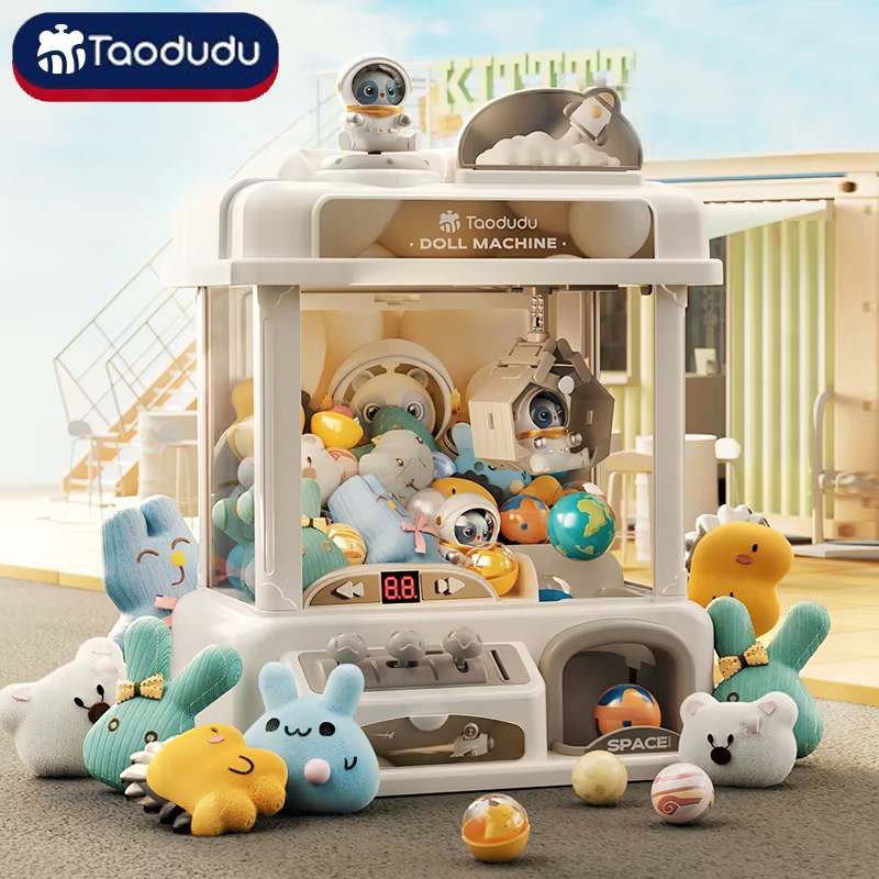 Máy Gắp Thú Mini Phi Hành Gia Kích Thước Lớn Có Nhạc Và Đèn Kèm Xu Đếm Thời Gian, Có Sẵn Nhiều Thú Bông Cho Trẻ Em