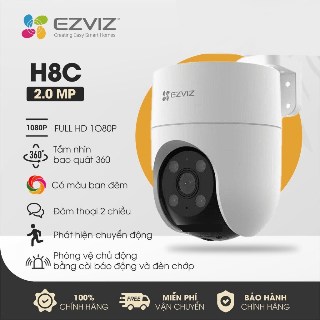 Camera Ngoài Trời H8C 2MP/4MP - Đèn Còi Báo Động - Màu Ban Đêm - Đàm Thoại 2 Chiều - Xoay 360 Độ