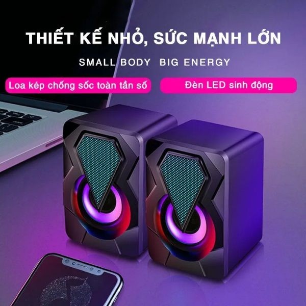 Loa máy vi tính laptop mini cao cấp 2.0 có LED RGB Leerfei E-1046 âm thanh siêu trầm