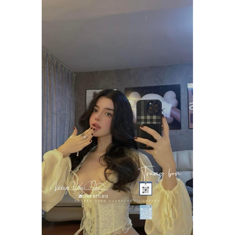 Áo croptop dài tay viền ren sexy có kèm video thật