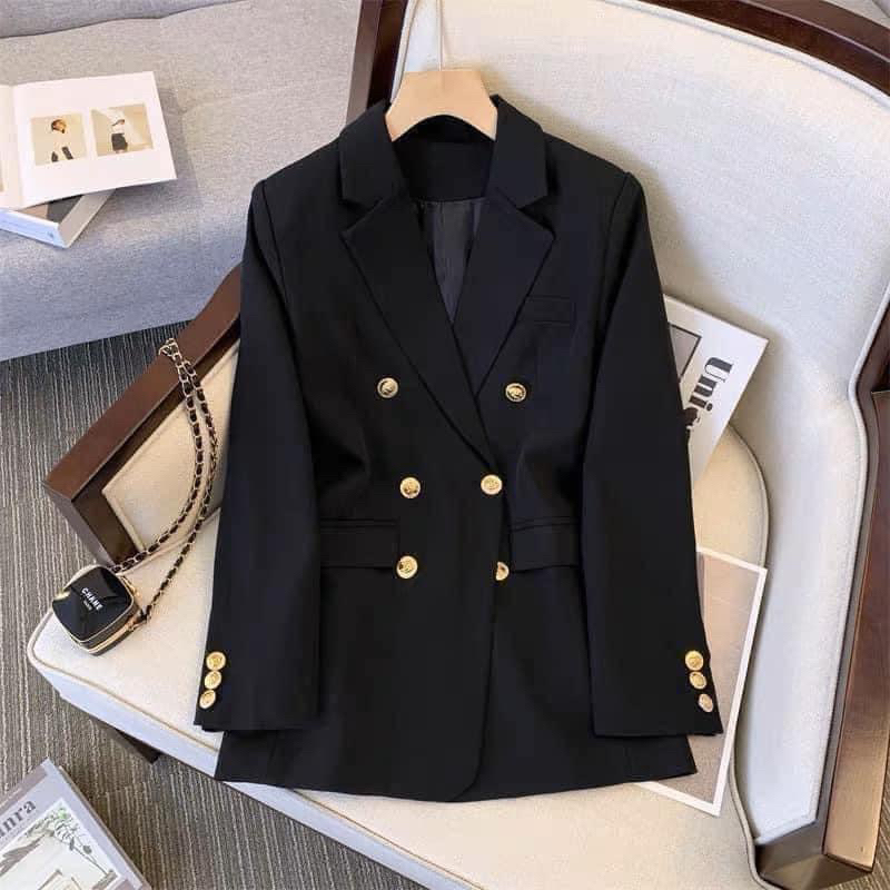 【hàng vừa về - Có Ảnh Thật 】Áo Blazer Dáng Dài Cúc Đồng 2 Lớp Có Đệm vai , Áo Vest Dáng dài cho nữ, Áo Blazer QC