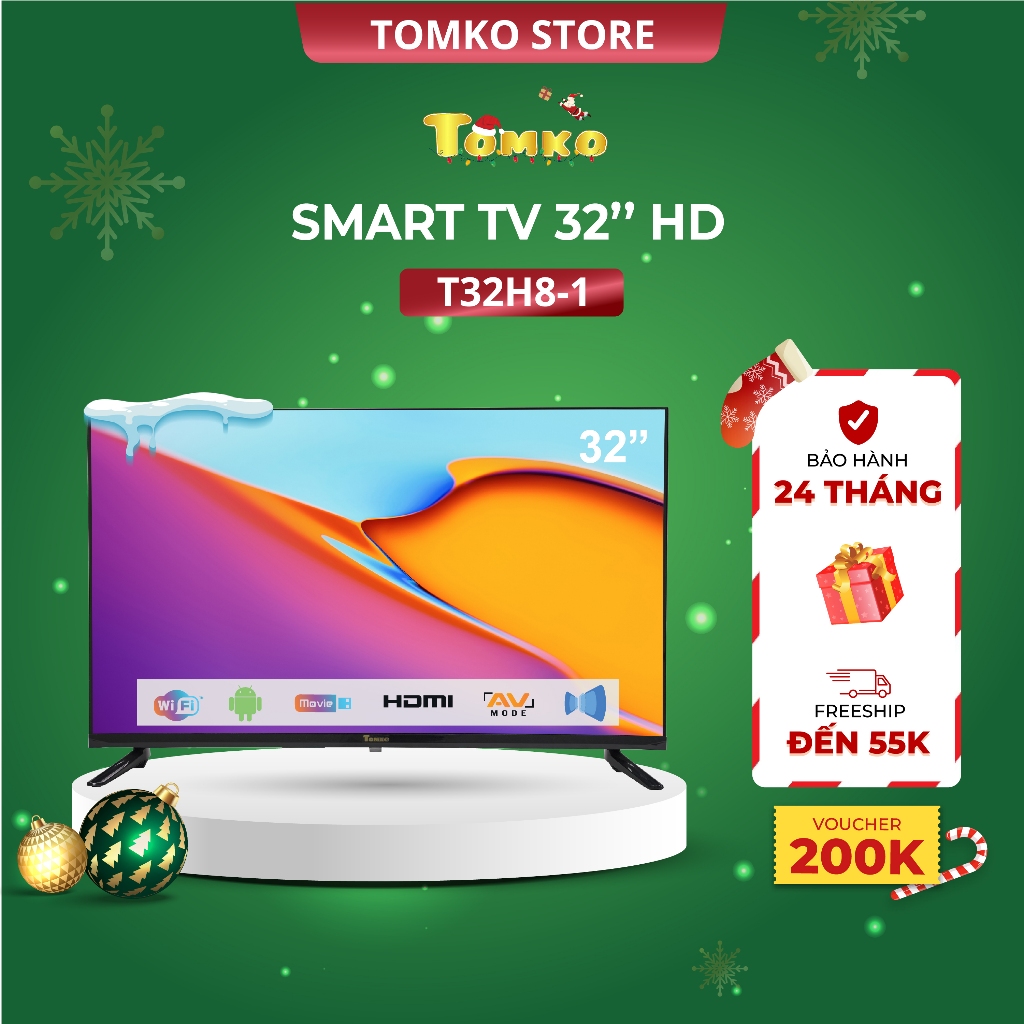 Smart HD Tivi TOMKO 32 inch, chính hãng TOMKO, bảo hành đến 24 tháng