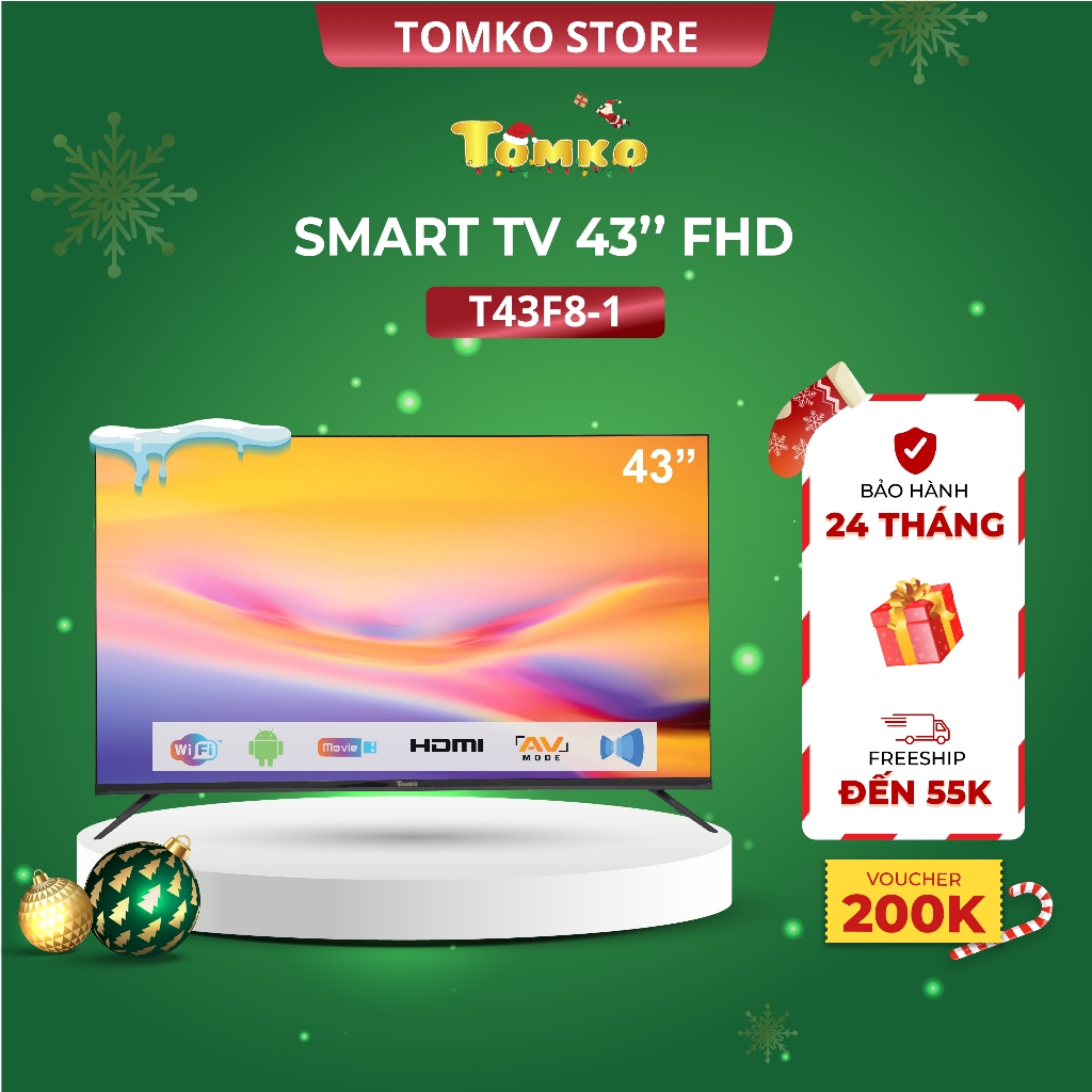 Smart Tivi TOMKO màn hình kích thước 43 inch FHD Tomko T43F8-1, bảo hành 24 tháng - chính hãng TOMKO