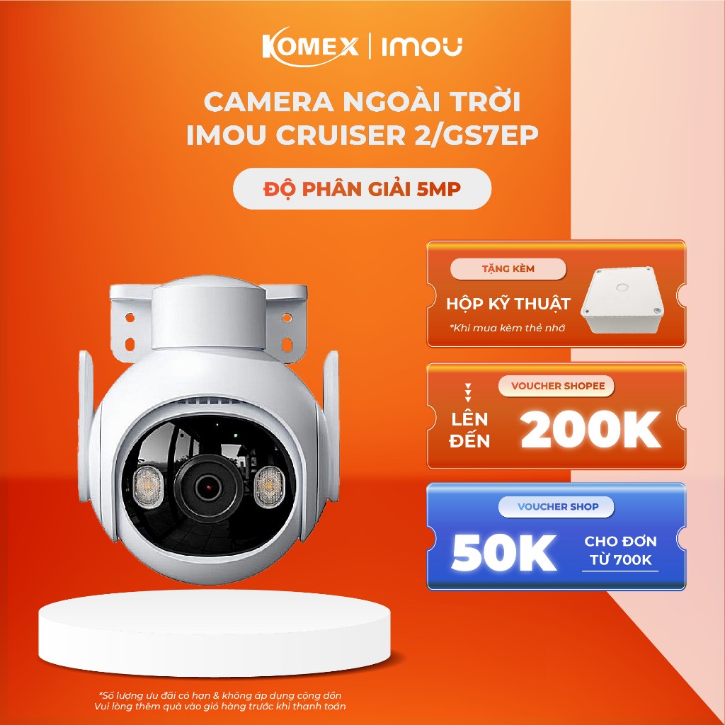Camera imou ngoài trời Cruiser 2 GS7EP độ phẩn giải 5M quay 360 độ có màu ban đêm bảo hành 24 tháng
