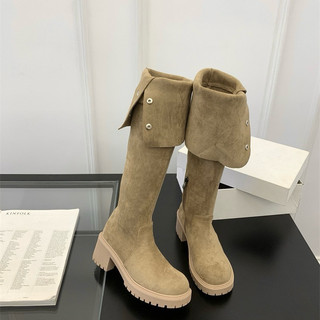 Giày Boot da lộn đi được 2 kiểu đùi và dưới gối đế kép cao cấp