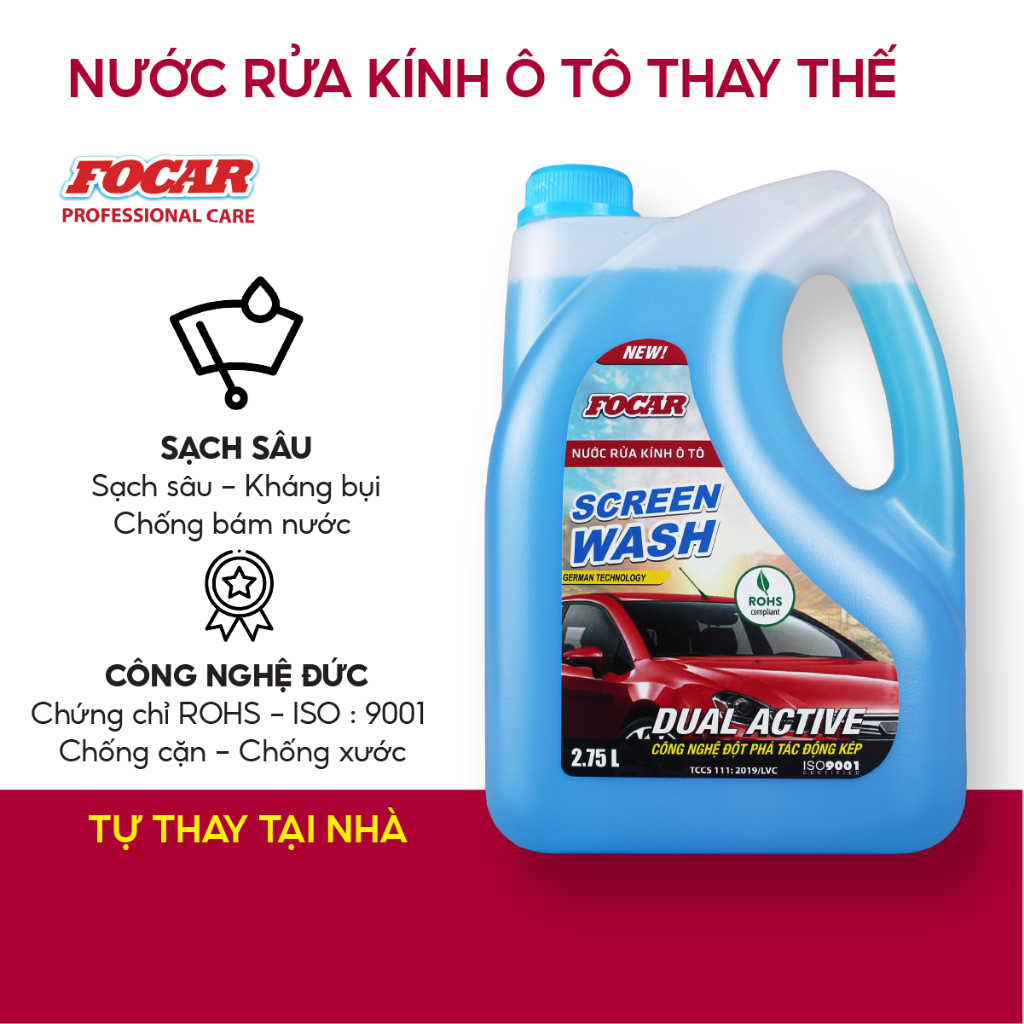 Nước rửa kính ô tô chuyên dụng FOCAR làm sạch cực sâu chống đóng cặn chống mờ kính xe không gây lão hoá cao su cần gạt