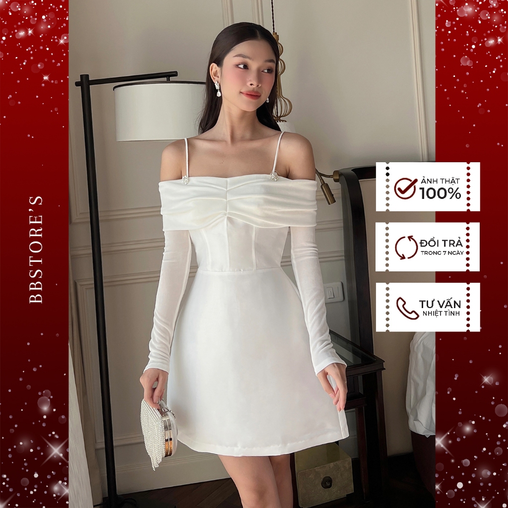 Đầm Xòe Hai Dây Trễ Vai Dự Tiệc Phối Tag Đá Sang Trọng BBSTORE'S -D2771