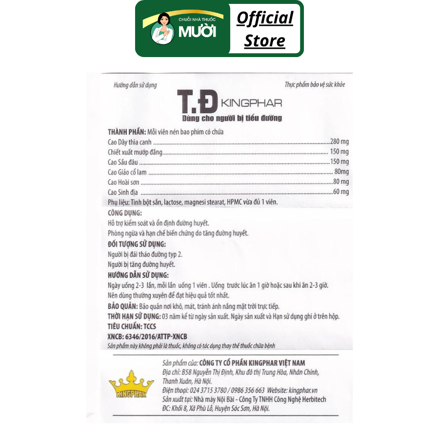 Viên uống T.Đ Kingphar kiểm soát đường huyết