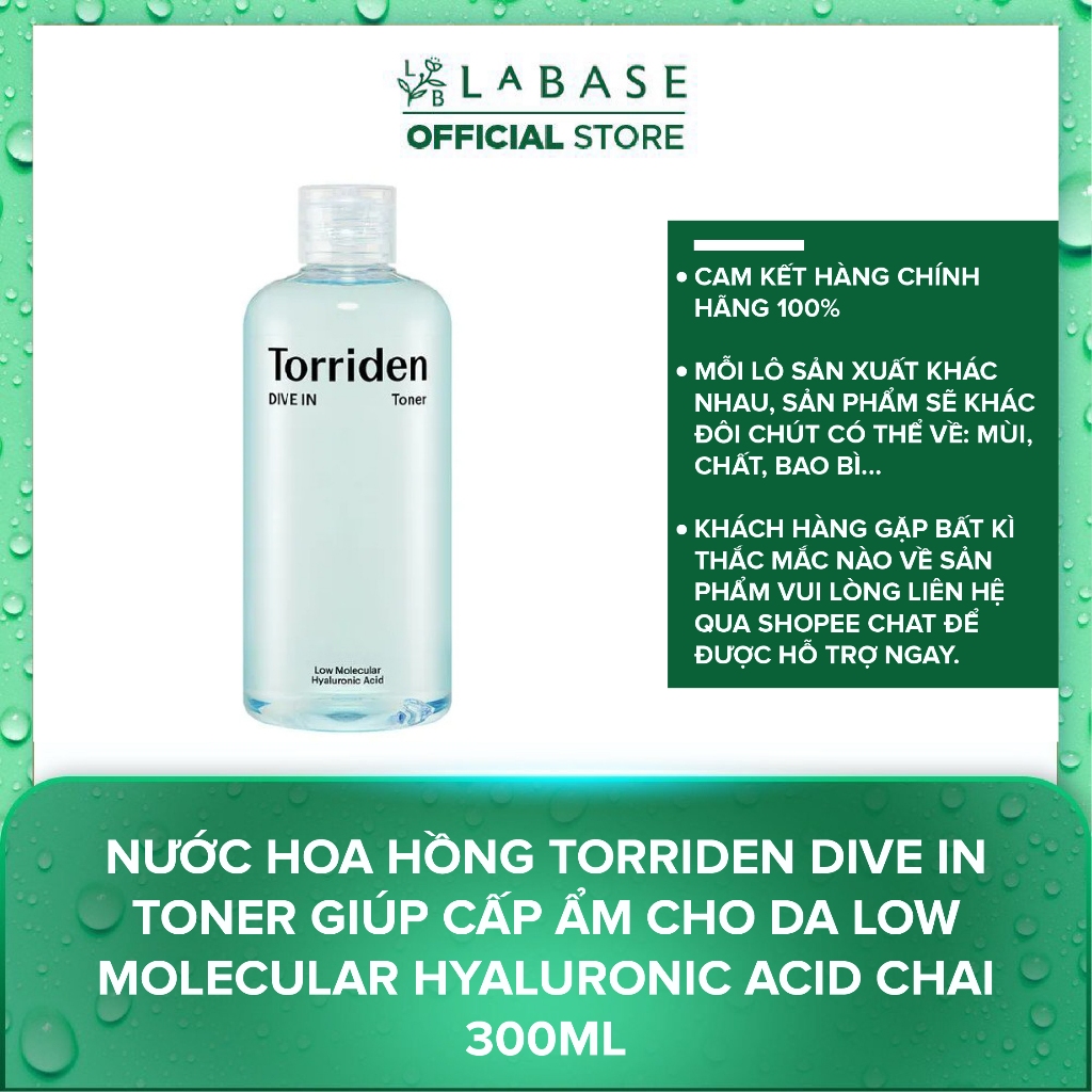 Nước hoa hồng Torriden Dive In Toner giúp cấp ẩm cho da Low Molecular Hyaluronic Acid Chai 300ml