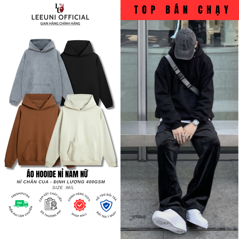 Áo Hoodie Local Brand LeeUni Chất Vải CVC Chân Cua 360 - 400gsm Form Rộng Unisex Nam Nữ
