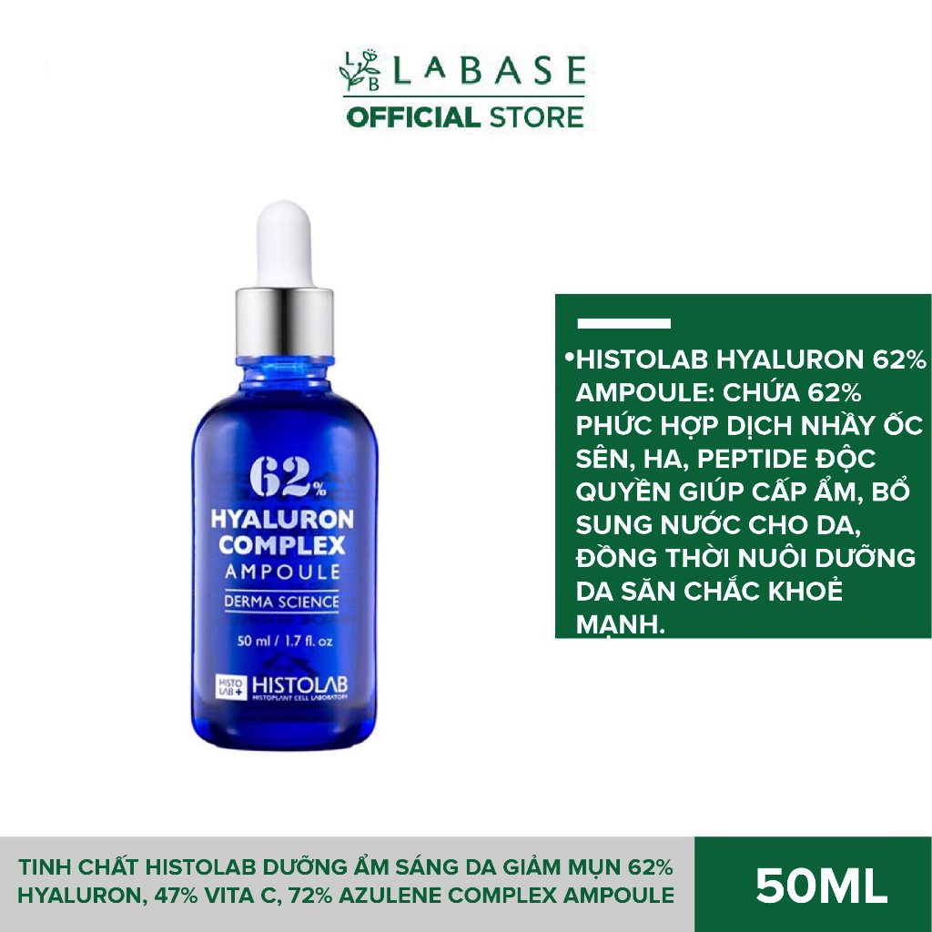 Tinh chất Histolab dưỡng ẩm sáng da giảm mụn 62% Hyaluron, 47% Vita C, 72% Azulene Complex Ampoule 50ml