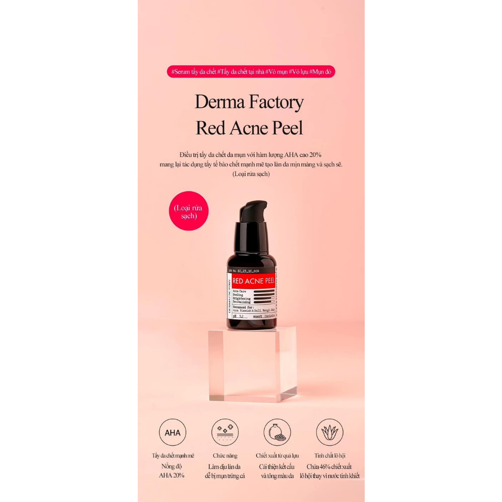 Tẩy da chết hoá học Derma Factory Red Acne Peel làm sạch da, sáng da 30g - BonnieCosmetics