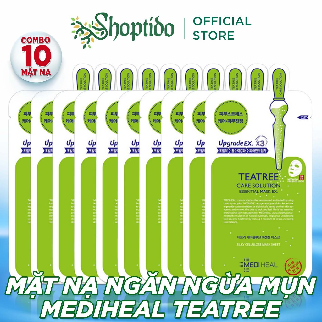 Combo 10 Mặt nạ Mediheal trà xanh giảm mụn Teatree 24ml NPP Shoptido