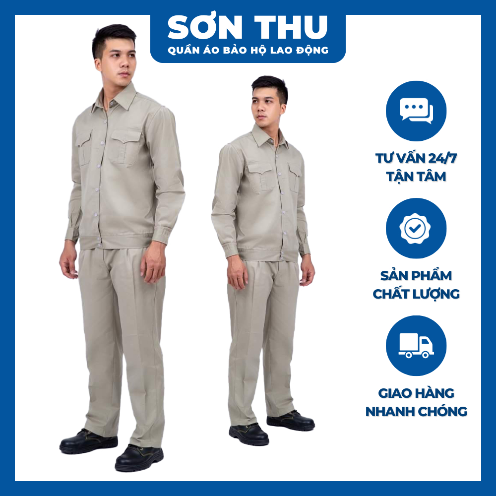 Bộ Quần Áo Bảo Hộ Lao Động Ghi Xám, Chất Kaki Chống Nhăn Nhàu, Thấm Hút Tốt Cho Công Nhân, Kỹ Sư [M14]