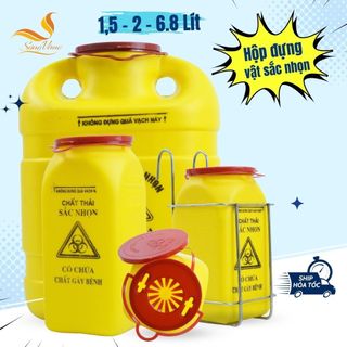 Hộp y tế đựng vật sắc nhọn, bình hủy bơm kim tiêm bằng nhựa 1,5 - 2 - 6,8 lít Sóng Vàng