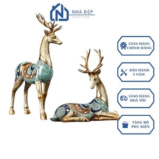 Decor phòng khách hiện đại tượng hươu tài lộc Golden Alley trang trí tủ kệ nhà cửa phong cách Bắc Âu
