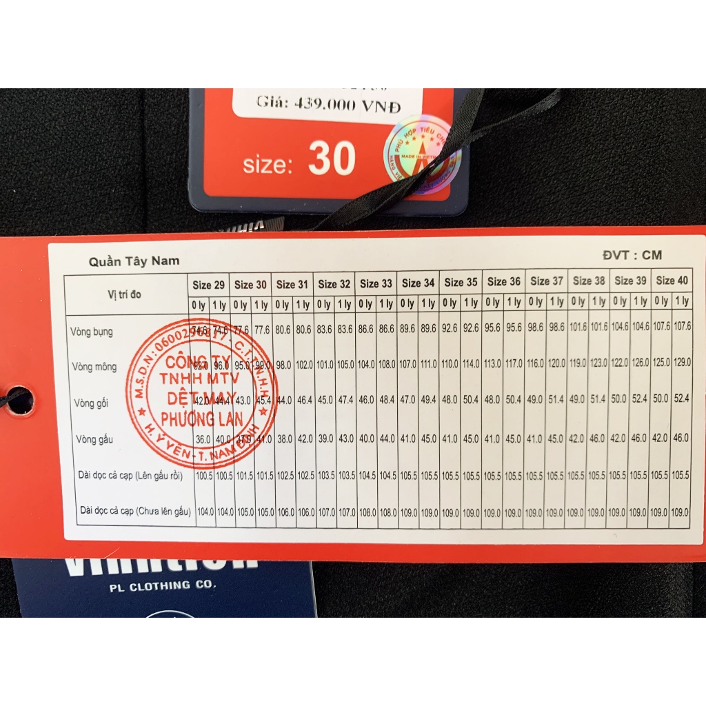 QUẦN TÂY NAM VĨNH TIẾN 0LY ĐEN NHÁM S285