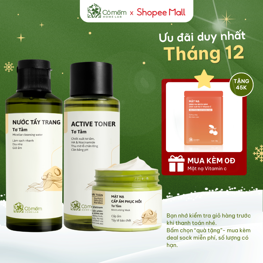 Bộ Chăm Sóc Da 3 Bước Tẩy Trang Thiên Nhiên Toner Cấp Ẩm Và Mặt Nạ Đất Sét Cỏ Mềm