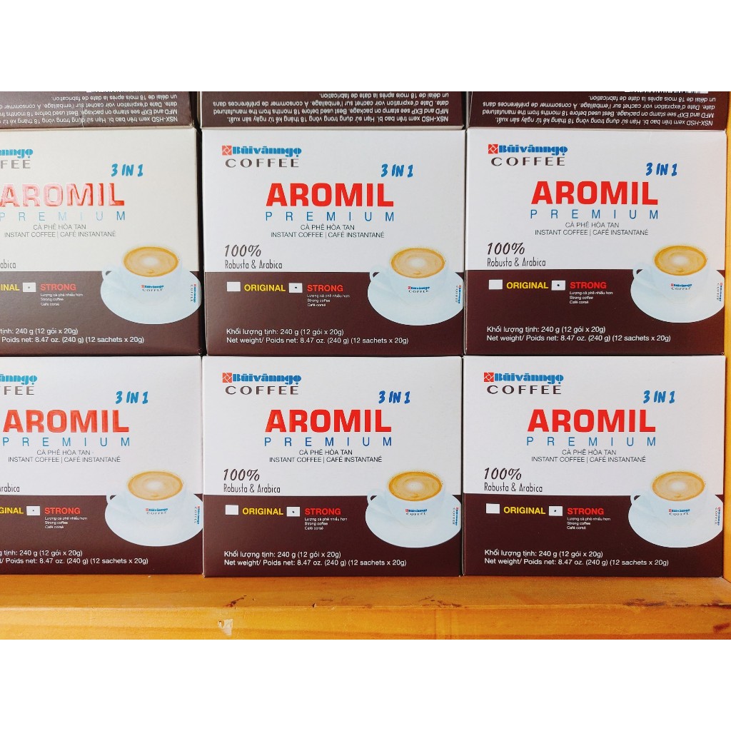 Cà phê Bùi Văn Ngọ - cà phê hòa tan 3 in 1 aromil strong 240gr (12 gói X 20gr)