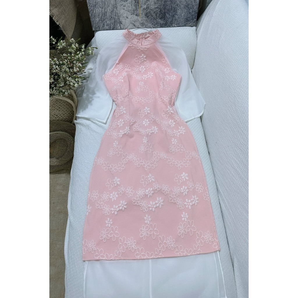 YM Concept Sét Áo Dài Gấm Hoa Nổi + Chân Váy Lưới Xoè - D0850