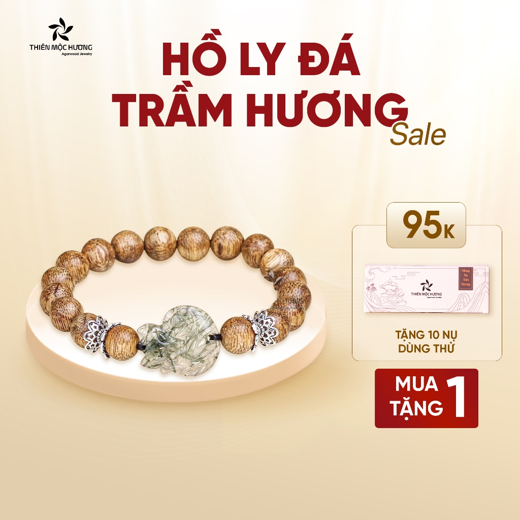 Vòng tay trầm hương tự nhiên Hồ Ly đá - Thiên Mộc Hương - Trầm Tốc Việt Nam - May mắn tình duyên - Hạnh phúc