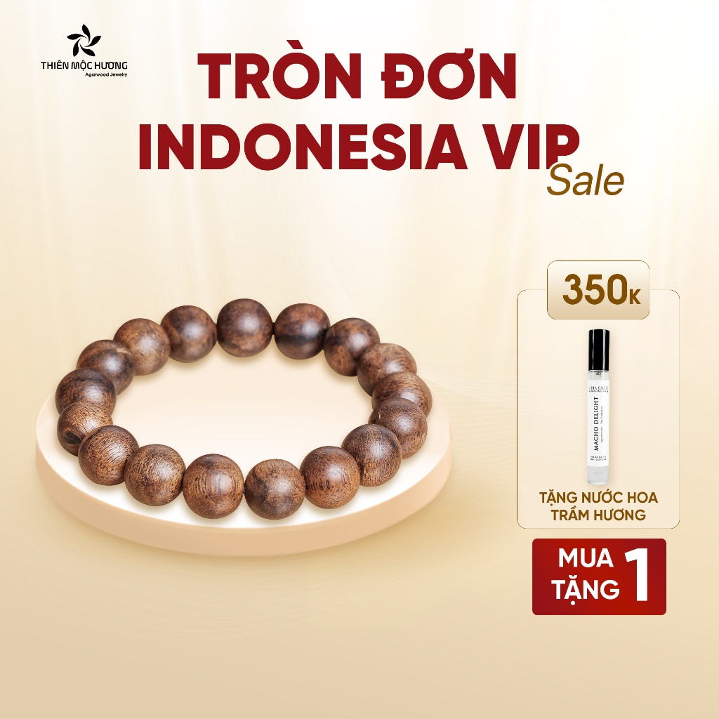 Vòng tay trầm hương tròn đơn Indonesia VIP THIÊN MỘC HƯƠNG may mắn, thịnh vượng, thu hút tài lộc trên 25 năm tích trầm