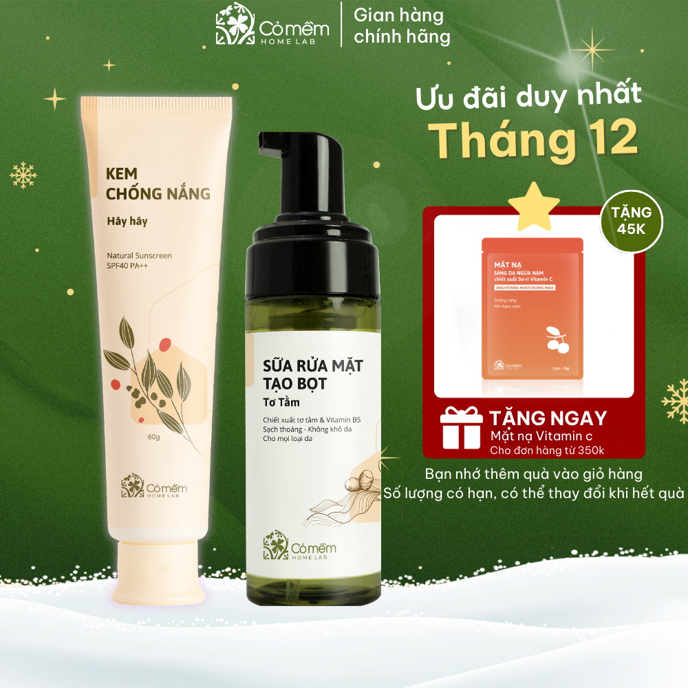 Bộ Chăm Sóc Da Gồm Kem Chống Nắng Và Sữa Rửa Mặt Tạo Bọt Cỏ Mềm 250g