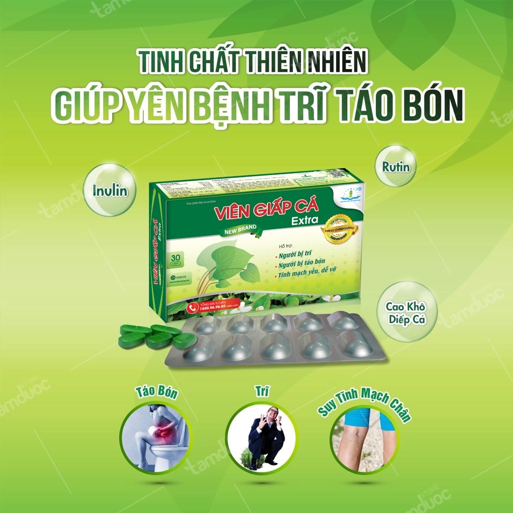 Viên Giấp Cá Extra  - Dùng cho người bị trĩ, táo bón, suy giảm tĩnh mạch - Tâm Dược