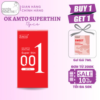Bao cao su Siêu mỏng JUNCAI 001 Okamto Superthin Red Trơn mịn Công nghệ Nhật Bản Hộp 10 bao size 52mm durex_olo_juncai_s