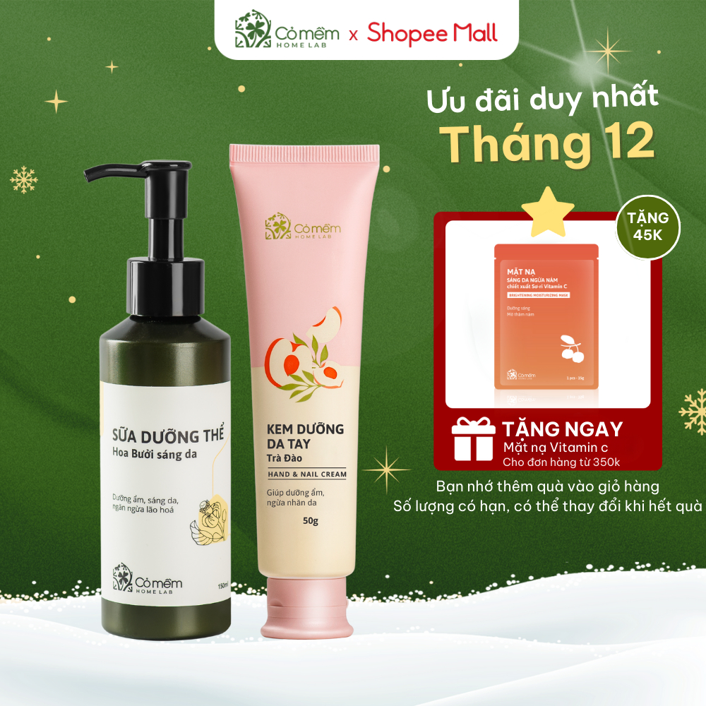 Combo Sữa Dưỡng Thể Và Kem Dưỡng Da Tay Trà Đào Cỏ mềm Homelab 500g